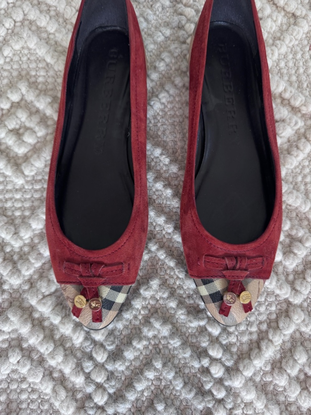 Burberry Suede Ballet Flats with Check Toe - Picture 10 of 12